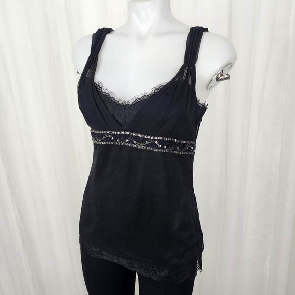 T Tahari black silk lace sequin tank blouse small - Picture 1 of 7